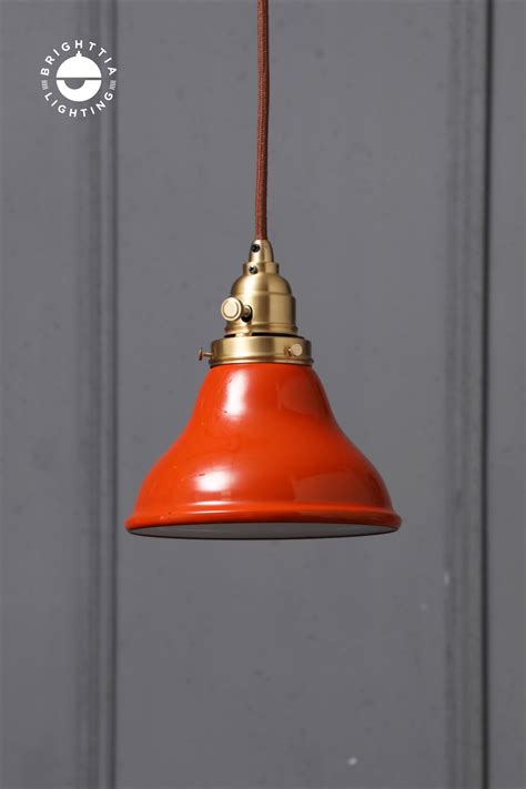 How to inexpensively repurpose a builder grade mini pendant light with industrial style. Orange Dome Shade Pendant Light Fixture - 6.5in Porcelain ...