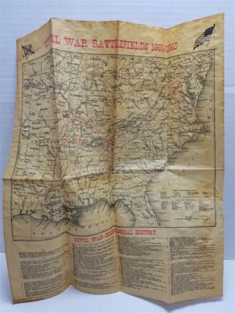 Vintage Civil War Battlefields Chronological Map Poster Historic