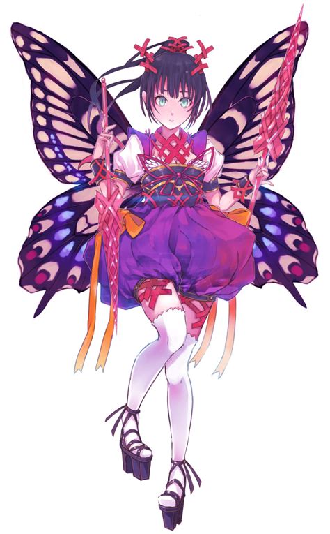 Safebooru 1girl Absurdres Bangs Black Hair Breasts Butterfly Wings Cleavage Cross Laced
