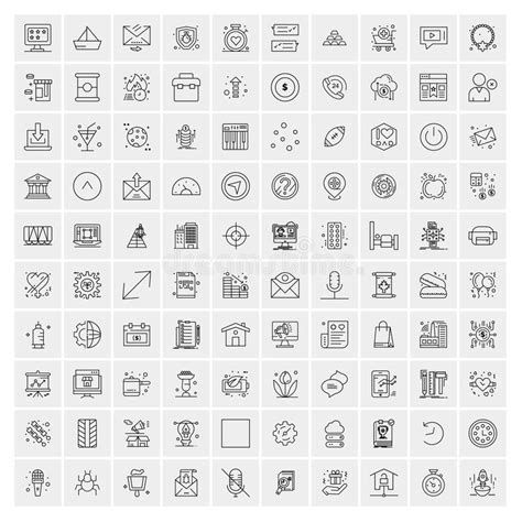 100 Universal Black Line Icons On White Background Stock Vector