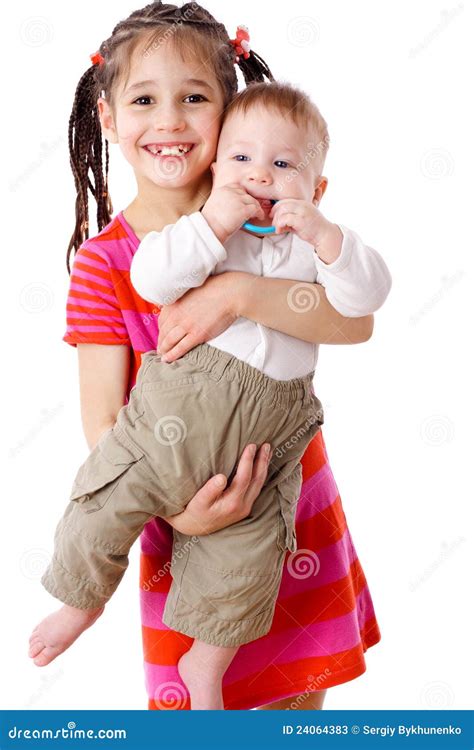 Smiling Girl Holding A Baby Stock Image Image Of Brother Soft 24064383