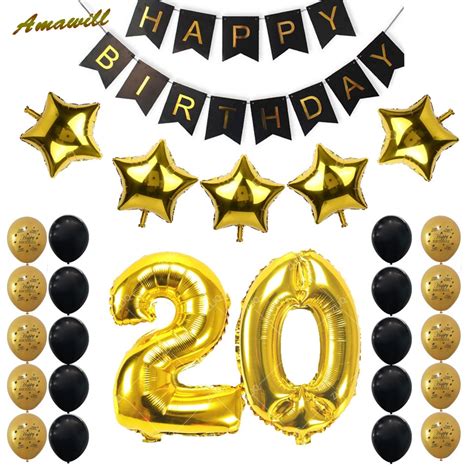 Unique 20th birthday party ideas for anyone. Amawill 20th Birthday Party Decoration Kit 32inch Gold ...