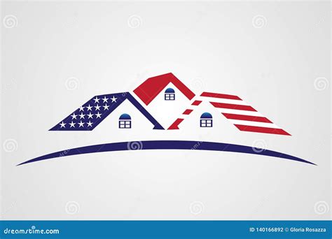Usa Flag Patriotic House Real Estate Logo Stock Vector Illustration