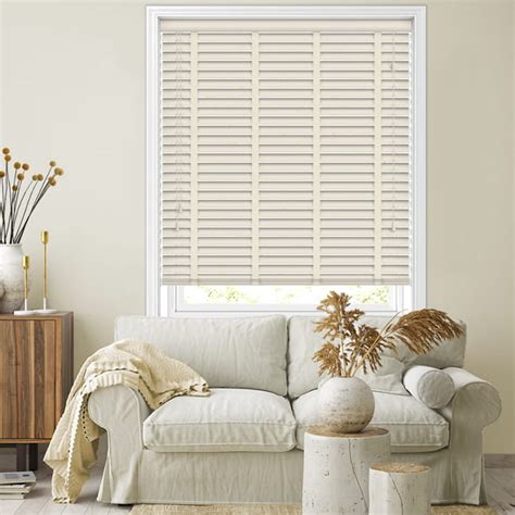 50mm Cream Faux Wood Blinds With Barley Tapes