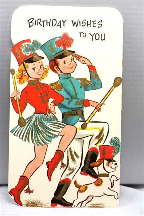 1960s Birthday Greeting Card Vintageteenage Boy Girl Marching Band Tri
