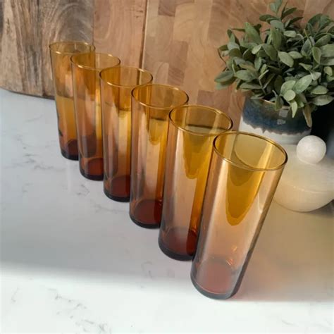 Orange Drinking Glasses Vintage Glass Tumblers Cylinder Shaped Set