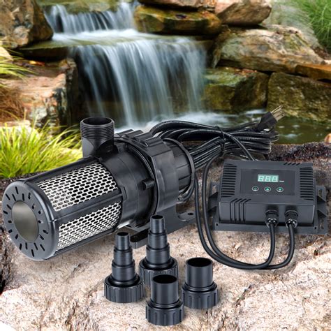 Water feature pumps will typically have a higher flow rate and a lower pressure, so that's something to keep in mind, depending on what kinds of water features for ponds up to 1000 gallons, submersible pumps are usually preferable whereas external pumps usually work for larger ponds. 5000 GPH / 20000 LPH Waterfall Pond Pump - Angelo Decor