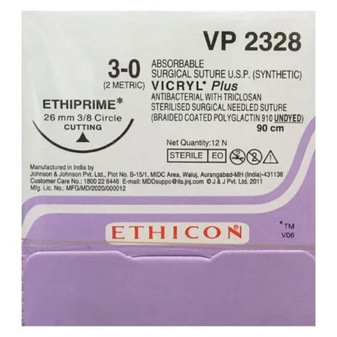 Ethicon Vicryl Plus Suture Usp 3 0 Vp 2328 Cutting 12 Foils