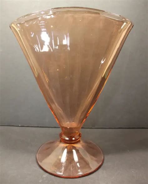 Vintage Pink Depression Glass Fan Shaped Vase With Ribbed Pattern 8 In Tall 30 00 Picclick