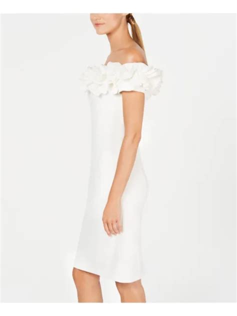 Calvin Klein Womens White Short Sleeve Knee Length Formal Sheath Dress