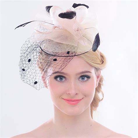 faybox elegant silk flower feather dot net fascinator hat hair clip blushpink hat hairstyles
