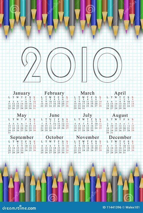 School Calendar 2010 Stock Illustration Illustration Of December