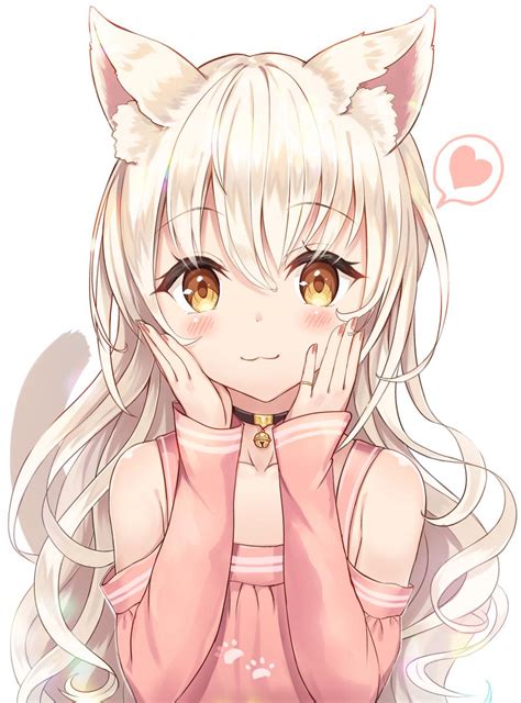 Anime Cat Girl With White Hair