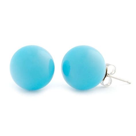 12mm Turquoise Ball Stud Earrings 14K White Gold Earrings Sleeping