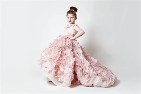 2014 Luxury Ruffled Puffy Rose Pink Organza Sleeveless Flower Girl