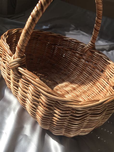 Large Oval Wicker Brown Basket Woven Basket With Handle Etsy