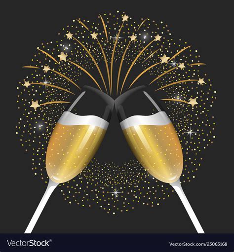New Year Celebration With Champagne Glass Vector Image