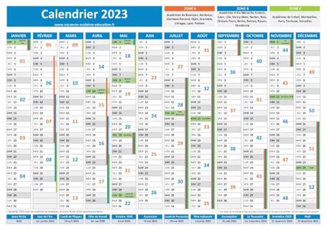 Calendrier 2023 Avec Vacances Scolaires Et Jours Fériés à Imprimer