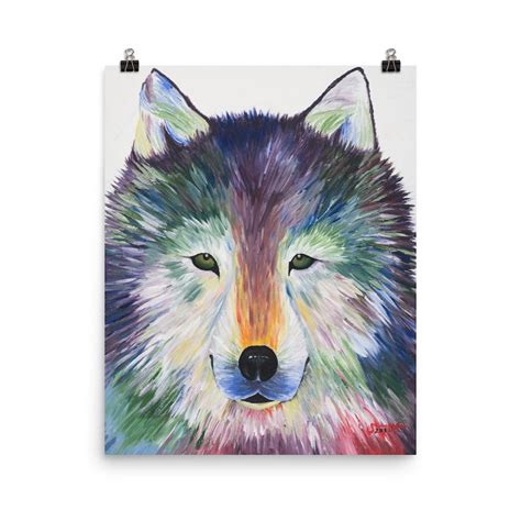 Colorful Wolf Painting Giclee Art Print Of Original Acrylic Etsy