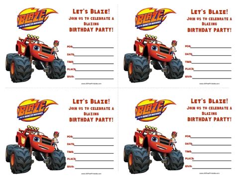 Welcome to the official blaze and the monster machines youtube channel!join blaze, the world's most amazing monster truck, and his driver, aj, on their axel. Blaze and the Monster Machines Birthday Invitations - Free Printable - AllFreePrintable.com
