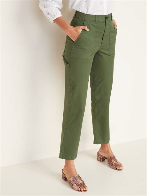 High Waisted Slim Wide Leg Cropped Utility Chinos For Women Old Navy