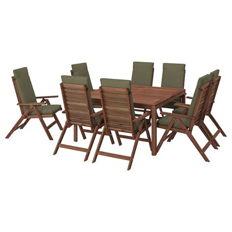 ÄPPLARÖ Bord+8 hvilestoler - brunbeiset/Frösön/Duvholmen mørk beige