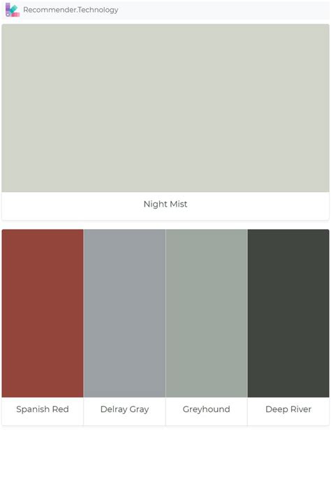 night mist spanish red delray gray greyhound deep river paint color palettes paint colors