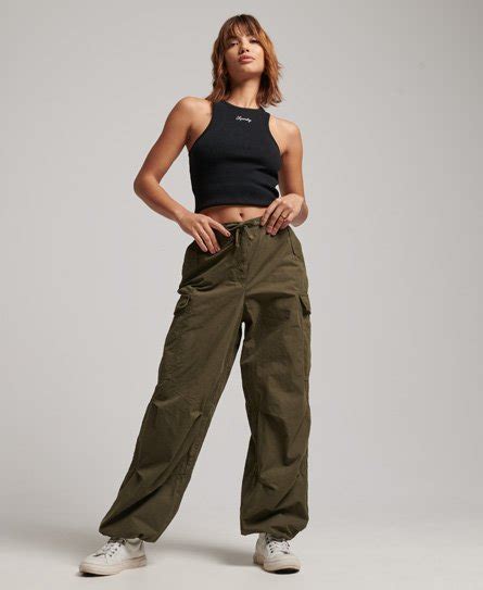 Womens Organic Cotton Parachute Grip Pants In Green Superdry Ie