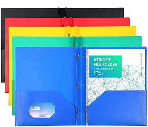Ktrio File Folders Pocket Folders With Prongs 5 Pack Assorted