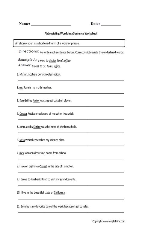 Free English Worksheets For 10 Year Olds