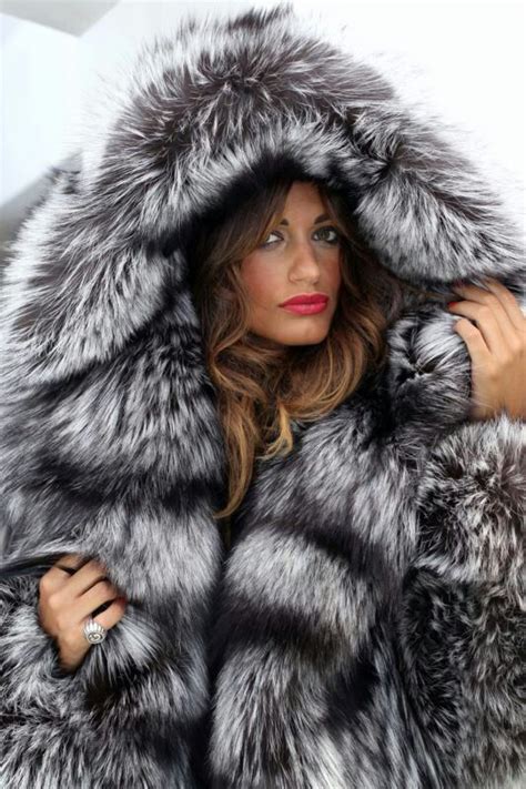 elegant silver fox fur coat