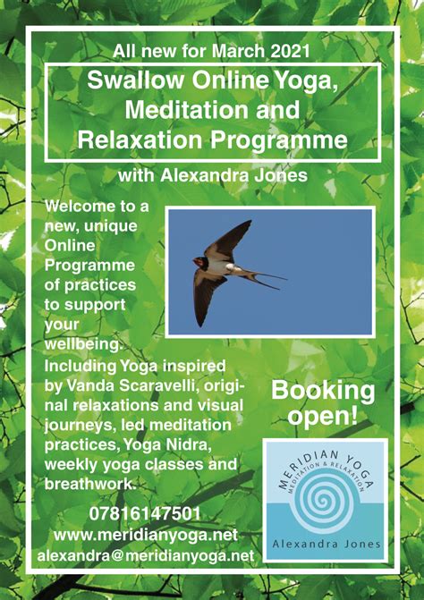 March 2021 Swallow Online Yoga Meditation And Relaxation Programme
