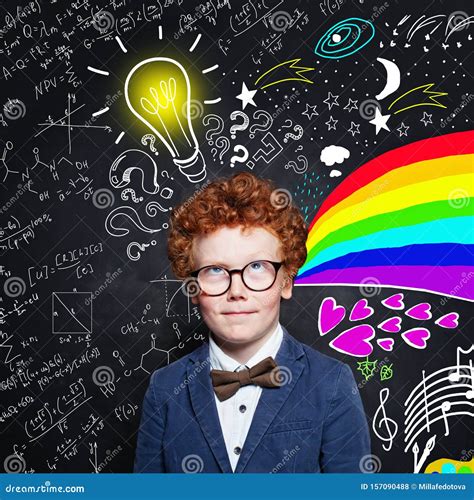 Kid And Idea Light Bulb On School Blackboard Stock Photo Image Of