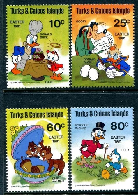 Disney Easter Turks Caicos Islands 1981 Complete Set 4 Postage Stamps