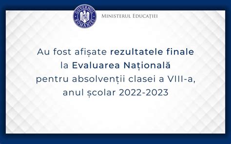 Rezultatele Finale La Evaluarea Națională Pentru Absolvenții Clasei A