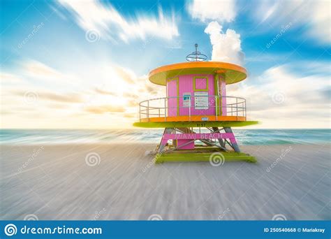 Lifeguard Hut On The Beach In Miami Florida With Motion Blur Effect