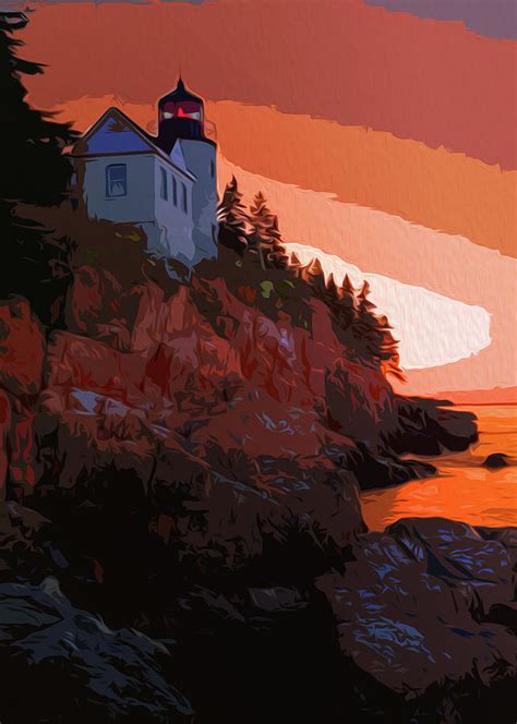 Bass Harbor Lighthouse Acadia National Park Maine Painting By Am