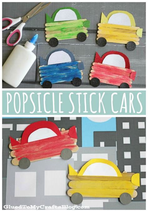 Popsicle Stick Cars Kid Craft In 2020 Crafts For Kids Toddler