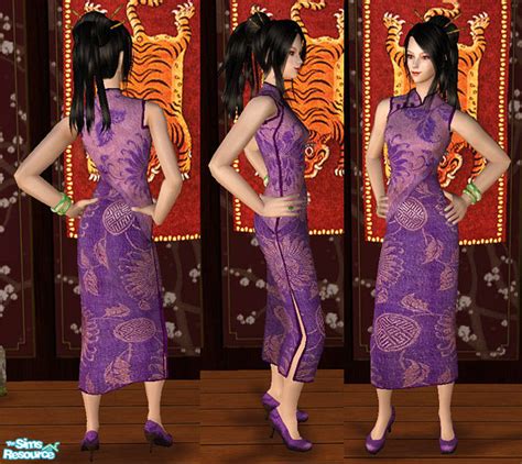 The Sims Resource Oriental Cheongsam Set Purple