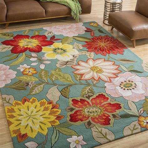 36 X 56 Color Flower Aqua Area Rug Polyester Floral Water Bright