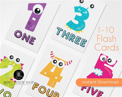Number Flashcards 1 10 Preschool Flashcards Number Etsy