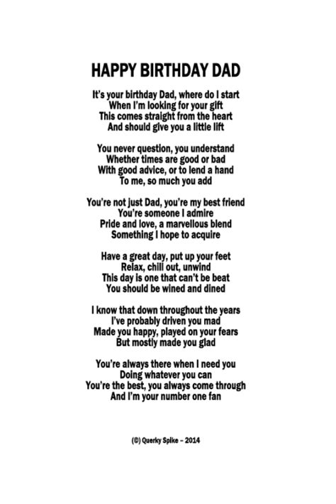 I wish nothing but absolute best for you as this is what you truly deserve! Happy Birthday Dad Poem - Querky Spike | Happy birthday dad, Happy birthday dad poems, Dad poems