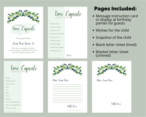 Editable Time Capsule Template First Birthday Party Printables