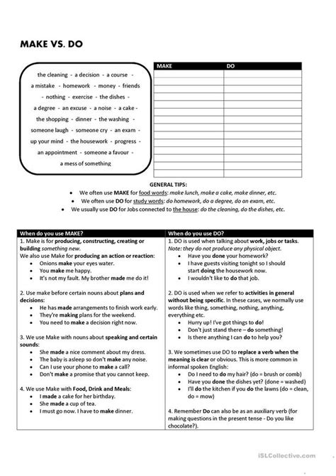 Make Vs Do Worksheet Free Esl Printable Worksheets Made By Teachers