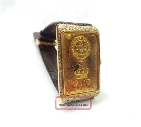 Dollar (usd) gold gram 24k 58.18: Corum 18k Gold & 10 Gram 999. 9 Fine Gold Swiss Ingot Bar Wrist Watch W/ Diamonds