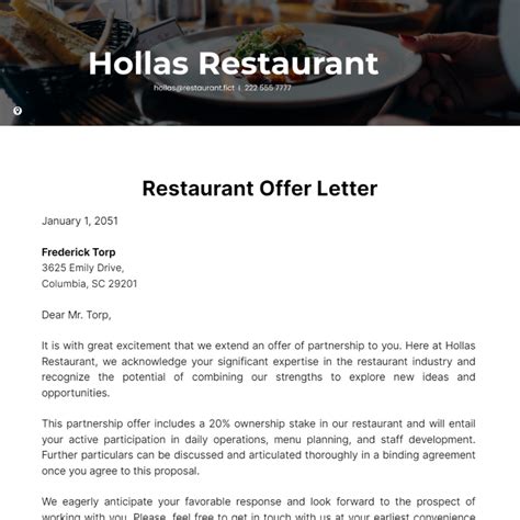 Free Restaurant Letter Templates And Examples Edit Online And Download