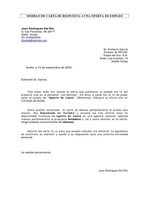Modelo De Carta De Respuesta A Una Oferta De Empleo Juan Rodríguez Del