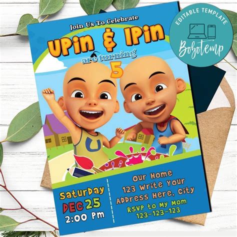 Upin Ipin Invitation Template To Print At Home Bobotemp In 2021