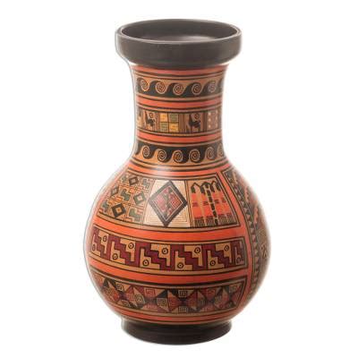 UNICEF Market Handcrafted Cuzco Ceramic Vase Inca Moon Goddess
