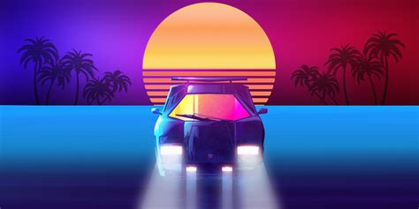 Synthwave Retrowave Lamborghini Car Vehicle Artwork Colorful